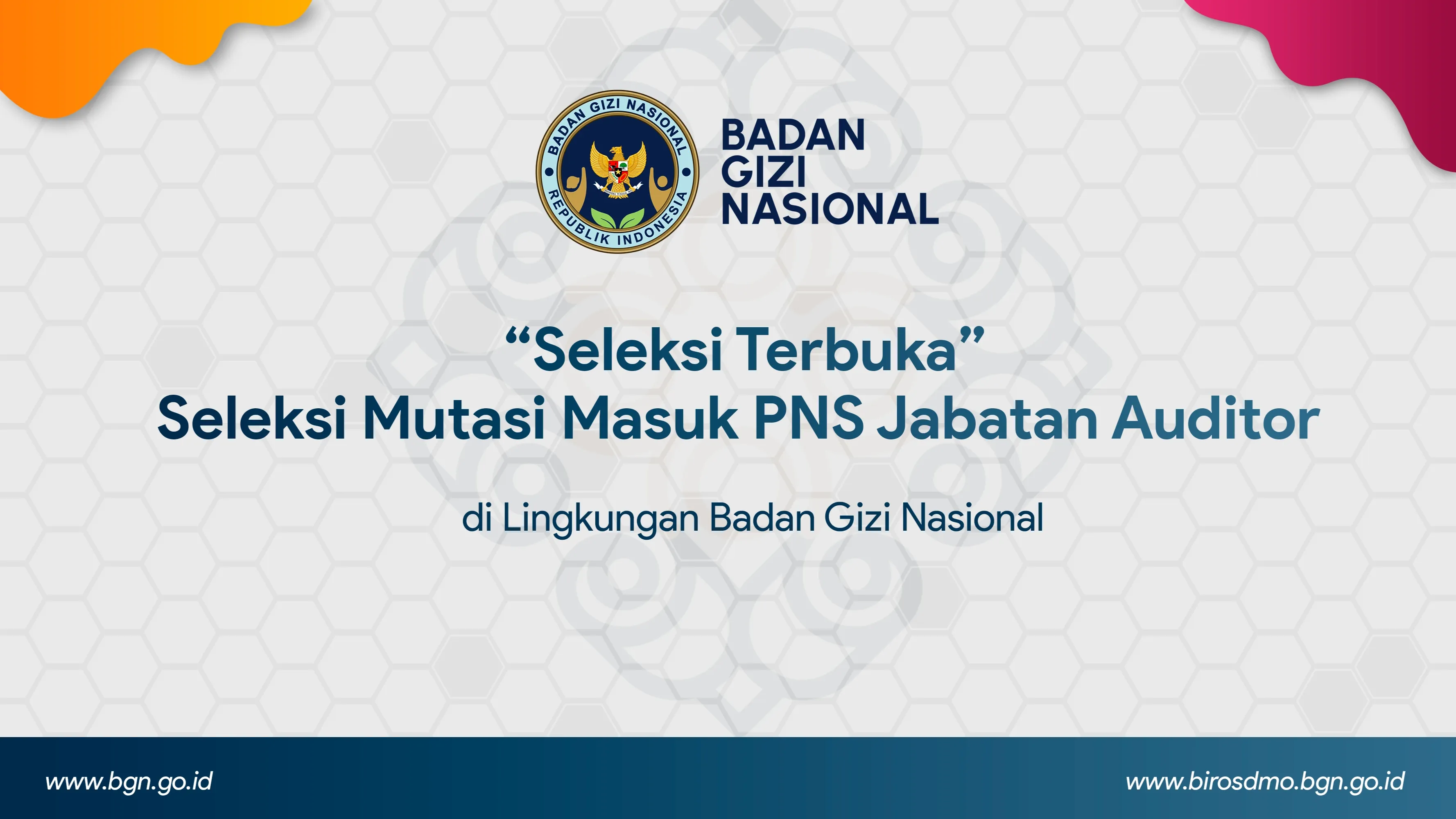 Seleksi Terbuka - Seleksi Mutasi Masuk PNS Jabatan Auditor di Lingkungan Badan Gizi Nasional Provinsi Lampung
